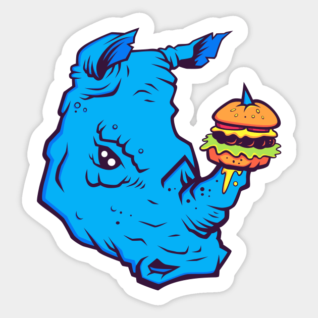 Rhino With A Cheeseburger Sticker by strangethingsa